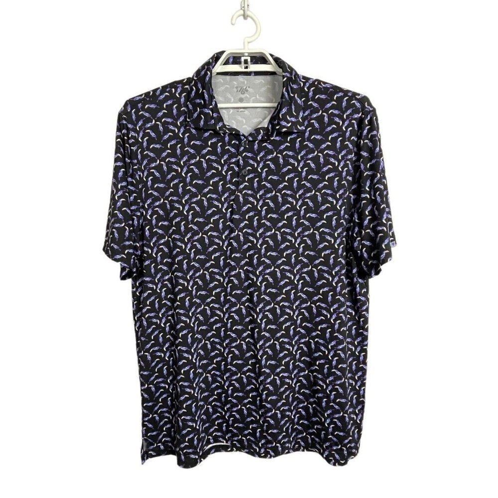 1764 Golf Polo Shirt Men's Size XL‎ Toucan Bird  Print Black Purple